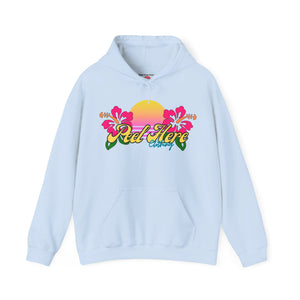 Peel Here Clothing's Sunset Hibiscus comfort Hoodie