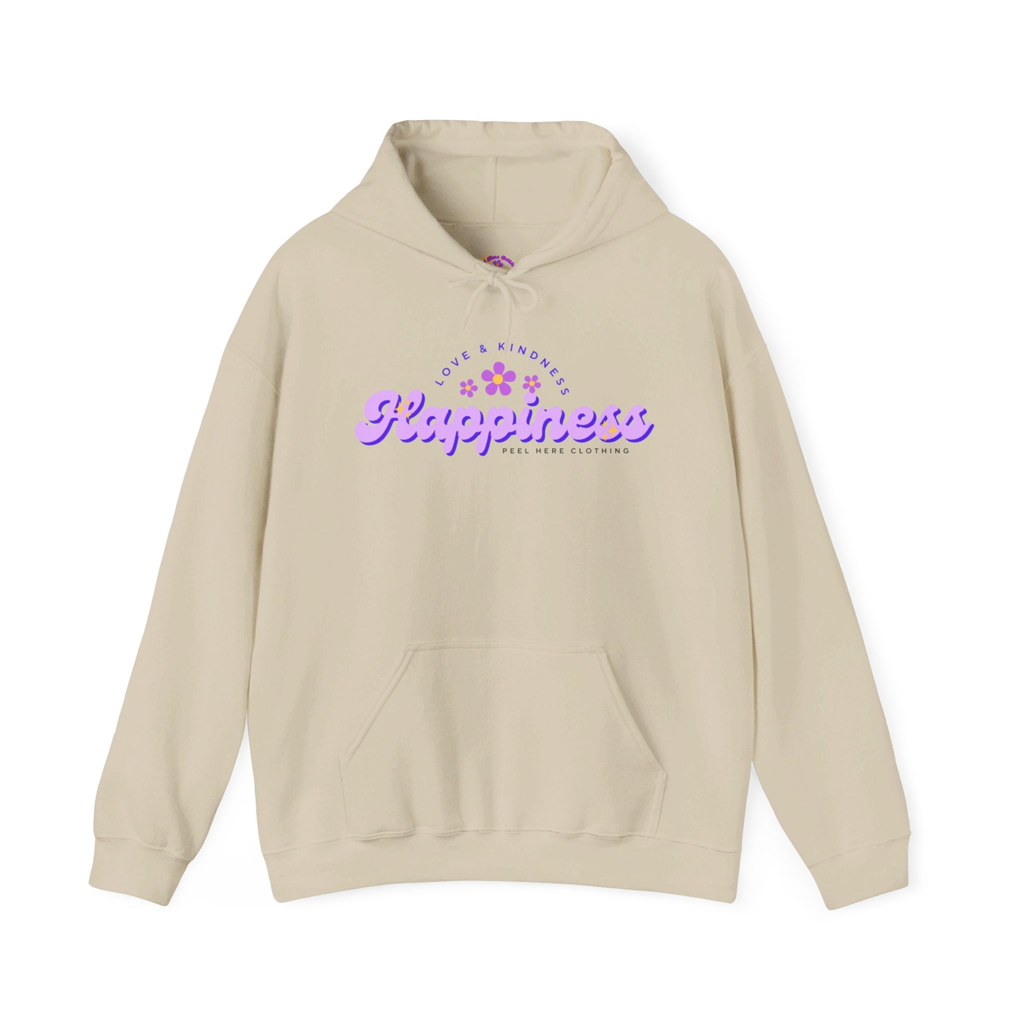 Peel Here Clothing's Happiness Hoodie (front)