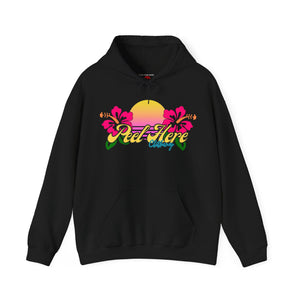 Peel Here Clothing's Sunset Hibiscus comfort Hoodie