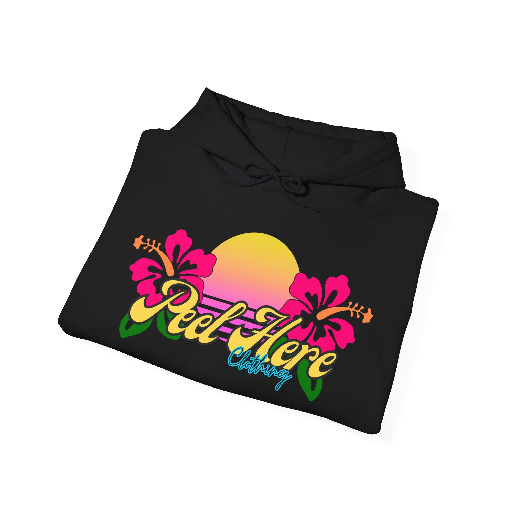 Peel Here Clothing's Sunset Hibiscus comfort Hoodie