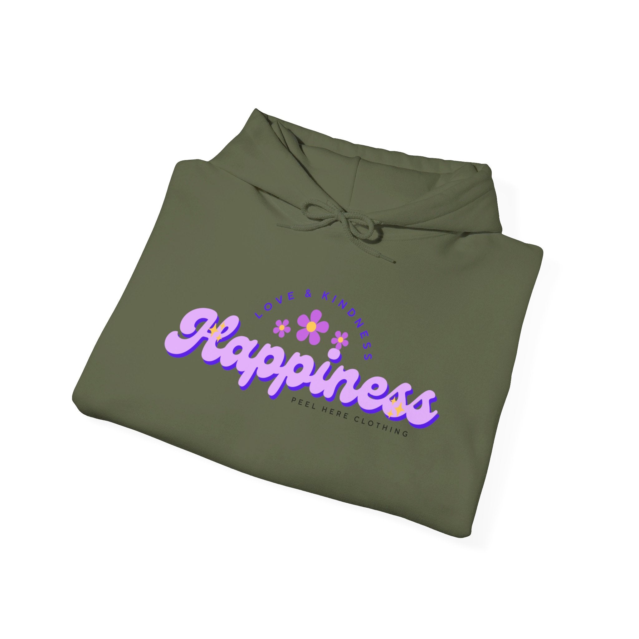 Peel Here Clothing's Happiness Hoodie (front)