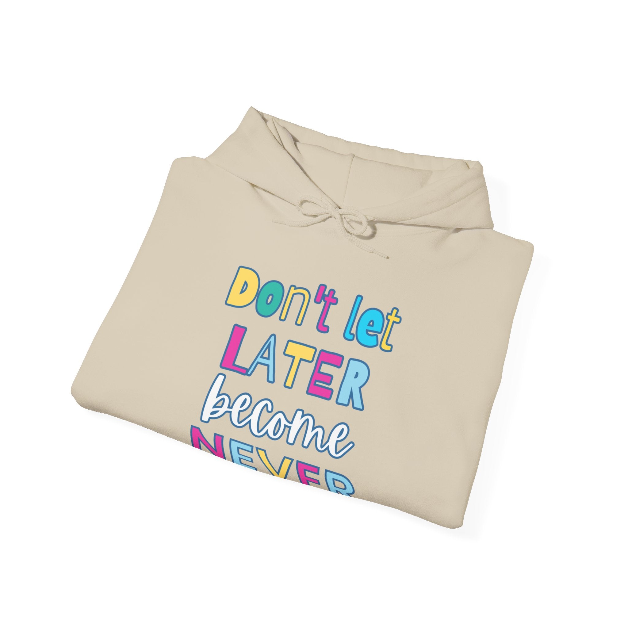 Don't Let Later Become Never Hooded Sweatshirt